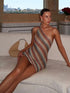 Irregular Printed Knitted Mini Dress for Women Chic Backless Summer Beach Dress Slim Fit Ankle Length for Holiday Party